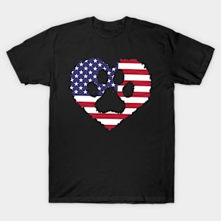 Dog Paw Print American Heart Pet Paw Flag USA Patriotic T-Shirt